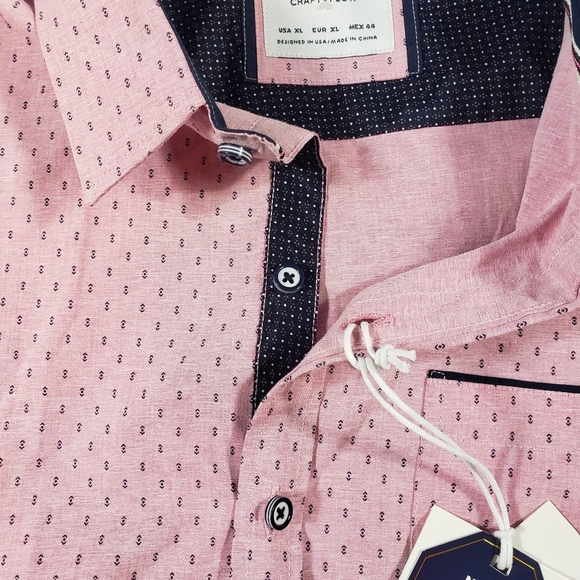 Craft & Flow Pink Navy Blue Flip Cuff Button Up Shirt XL Short Sleeve Casual NWT - Picture 5 of 12
